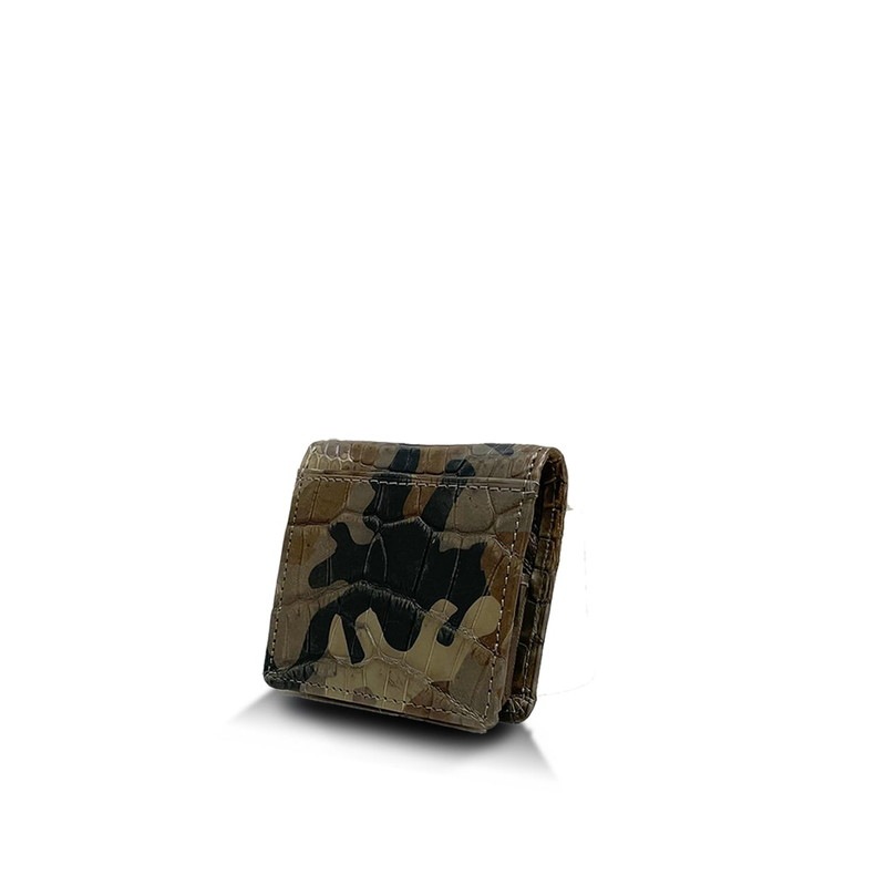 美品✨ADMJ ミニ財布 カモフラ クロコ タッセル付 箱・タグ・カード完備 クロコダイル マット Boxタイプコインケース カモフラ-チャ