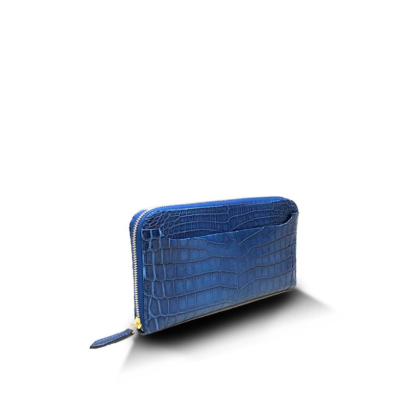 ★マットクロコダイル ラウンド長財布/ウォレット ネイビー 新同 レア ☆マットクロコダイル ラウンド長財布/ウォレット ネイビー 新同 レア
