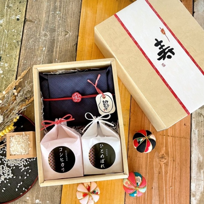 【2合米3個入】箱米(G型)内風呂敷　新潟県魚沼産コシヒカリ2合福島県産ひとめぼれ2合山形県産はえぬき2合