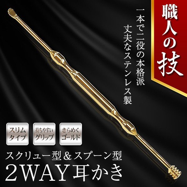 ステンレス製 耳かき 高級感 メタルゴールド 2WAY 使い分けできる一本 
