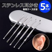 耳かき 5本セット 収納ケース付き 丈夫＆美しいステンレス製 ヘラ型/スプリング/スパイラル 耳掃除 イヤークリーナー 丸洗いOK ◇ ステンレス耳かきセット