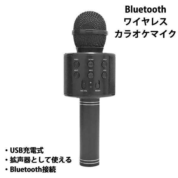 カラオケマイク Bluetooth接続 スピーカー内蔵 エコー機能 イヤホン