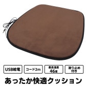 あったか快適クッション ヒーター付き USB給電式 最高温度46度 滑り止め付き W48×D1×H44cm コード長2m 暖房器具 ◇ 給電式あったか快適クッション