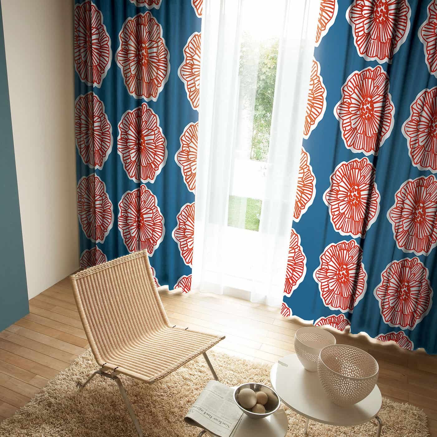 お急ぎ便】□既製カーテン□大輪のお花がインテリアの主役に 1.5倍ヒダ