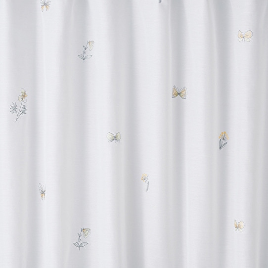 お急ぎ便】□既製カーテン□草花の周りをひらひらと舞う蝶の刺繍