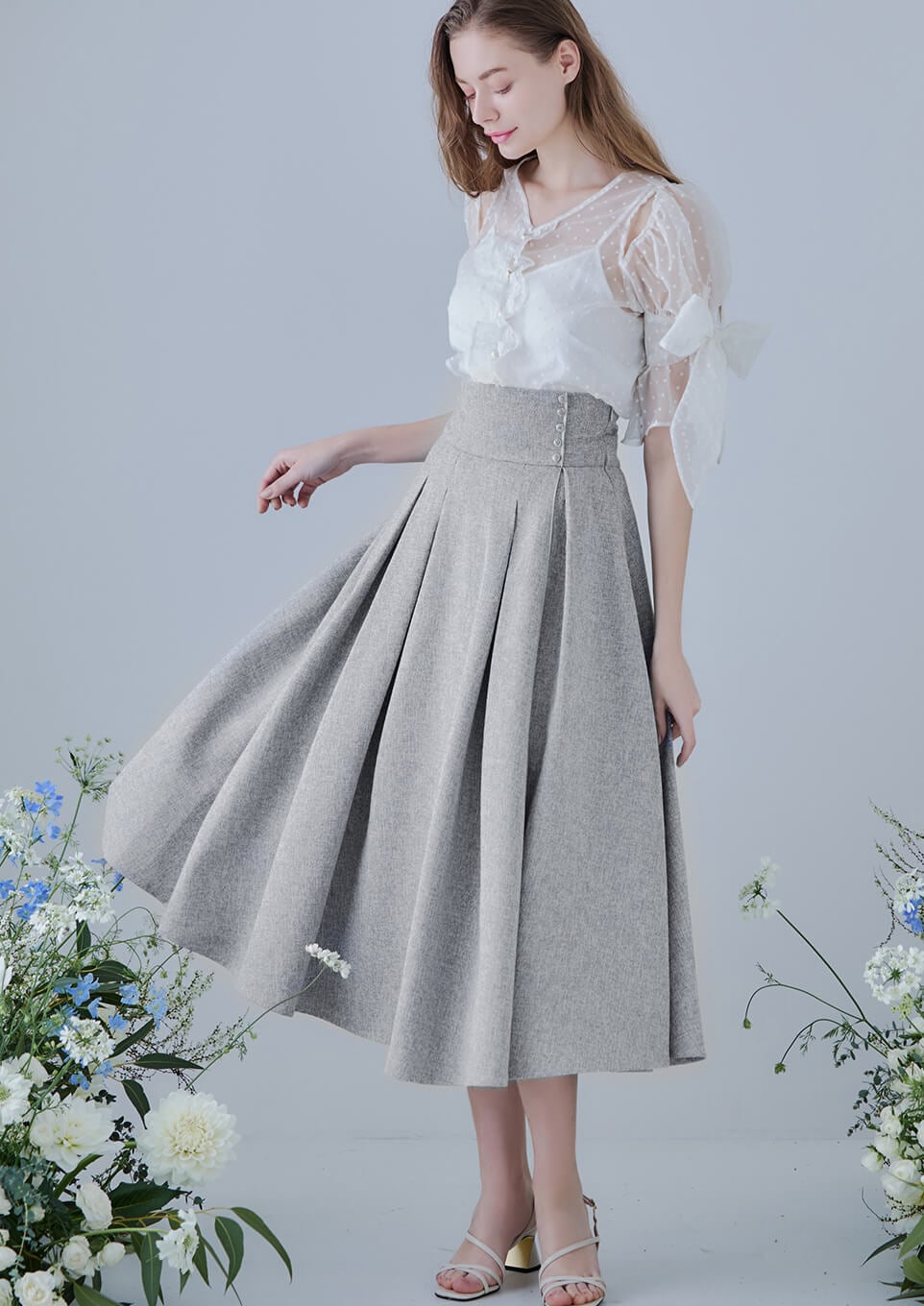 riu Tweed volume tack skirt - ロングスカート