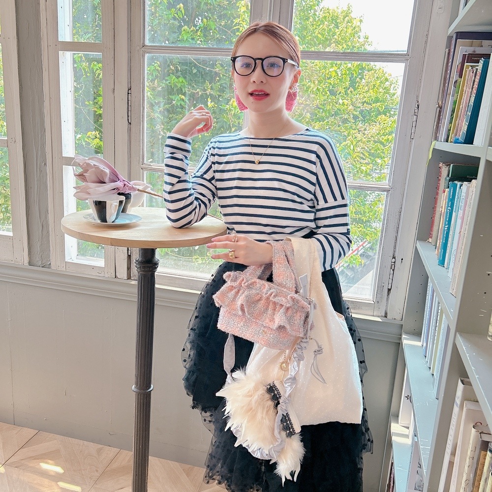 フリルバッグ Tweedy Bebe【ピーチ×シルバー】2サイズ | BAG