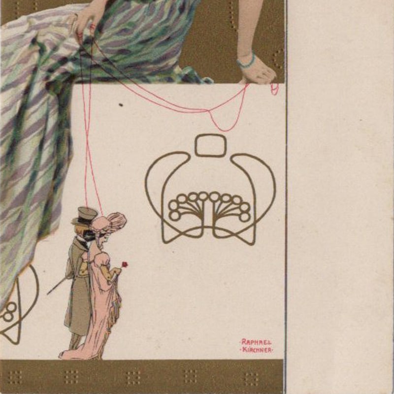 アンティークポストカード はがき 絵葉書 by Raphael Kirchner ☆ U201. ラファエル・キルヒナー画 Raphael Kirchner 右上端角