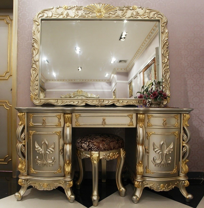 11/20まで最大15％お値引き！条件は要問い合わせ！～手彫彫刻付高級ドレッサー＆スツールセット