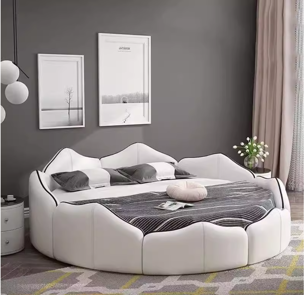 初売り特別15％値引！条件は要問い合わせ！～モダンデザイン円形ベッド（マットレス付き）