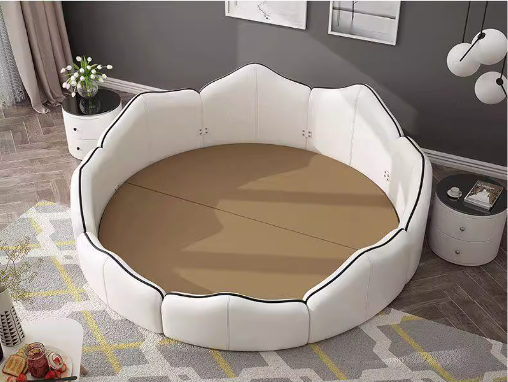 初売り特別15％値引！条件は要問い合わせ！～モダンデザイン円形ベッド（マットレス付き）