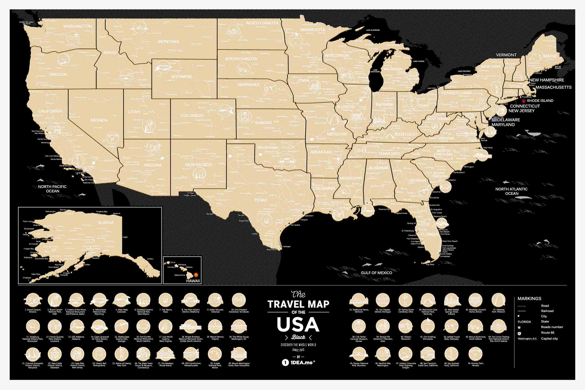 Travel Map USA Black トラベルマップ ユーエスエー ブラック
