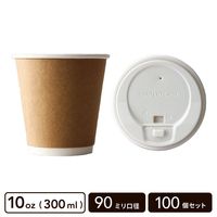 10oz クラフト二重カップ＋開閉式フタ(白)【100個セット】|カップ＋フタセット|カップ・ボトル・フタ