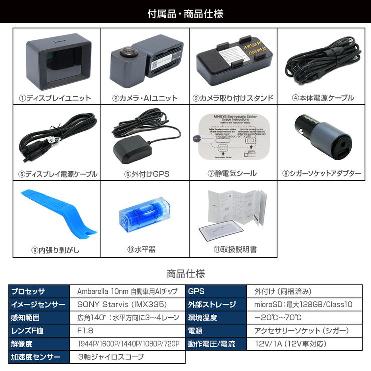 赤青マジック微高レートアドレナリン統一 MINIEYE ドライブレコーダー AI搭載 安全装置付き 衝突予防