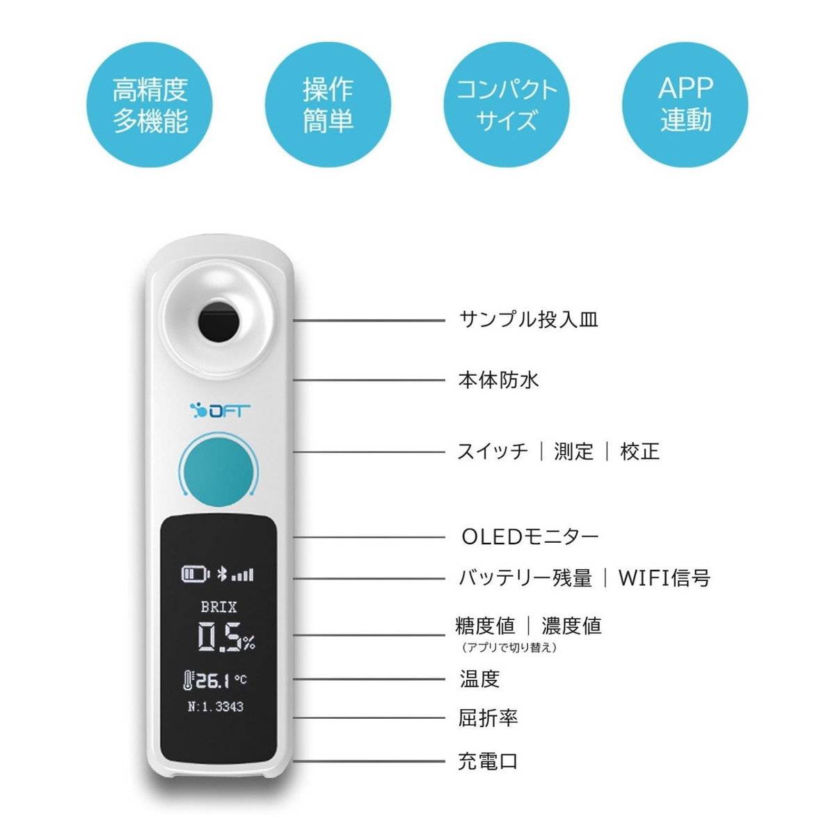 DiFluid Air デジタル屈折計 糖度計 高精度±0.1% Brix検測範囲0