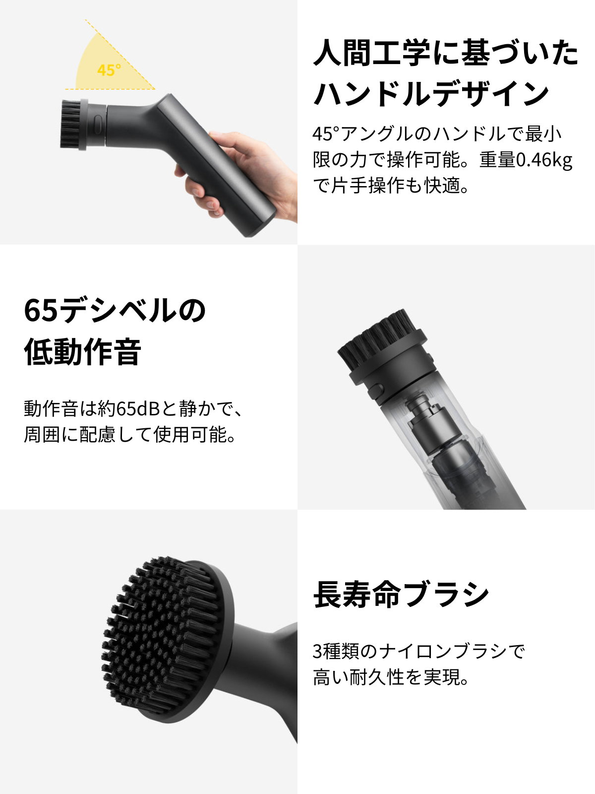 コードレス電動お掃除ブラシ 3種のヘッド搭載 伸縮タイプ 【公式通販】