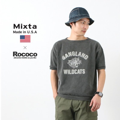 【期間限定！クーポンで10%OFF】MIXTA（ミクスタ） 別注 ヴィンテージ 半袖 プリントスウェット（ギャングランド　ワイルドキャッツ） / 半袖 / 裏起毛 / ユニセックス / アメリカ製|ス
