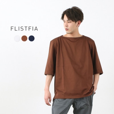【2点で10%OFF対象】【30％OFF】FLISTFIA（フリストフィア） カラー別注 1/2sy リーブサイドスリット ボートネック / メンズ / 半袖 5分袖 / Tシャツ / 日本製【セール