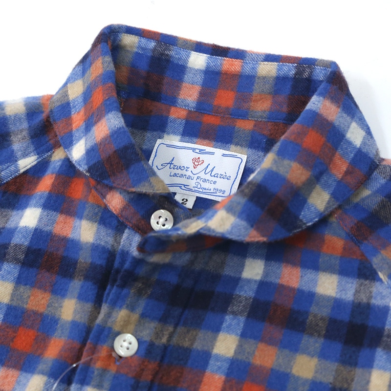 Arvor Marée 青チェック柄 長袖シャツ サイズ2 Arvor Maree Maree(アルボー マレー) RAGLAN SLEEVE STAND