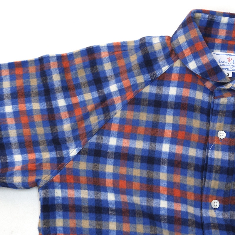 Arvor Marée 青チェック柄 長袖シャツ サイズ2 Arvor Maree Maree(アルボー マレー) RAGLAN SLEEVE STAND