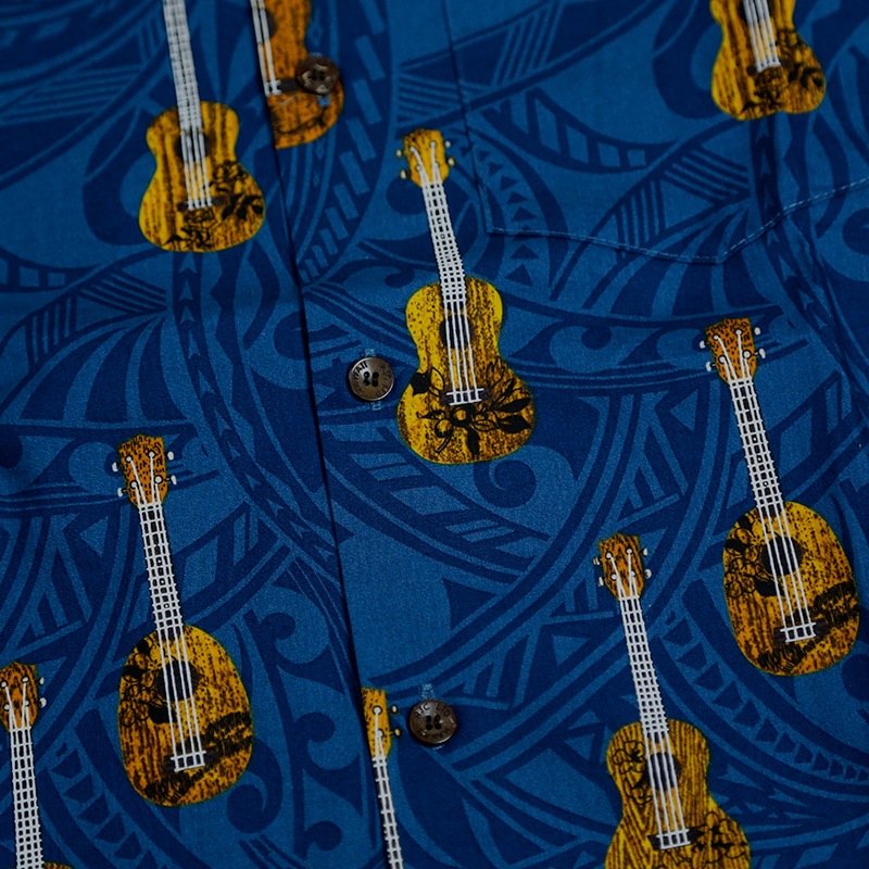 Robert J. Clancey/ロバートジェイクレンシー コットンハワイアンシャツ ギター柄　MADE IN HAWAII