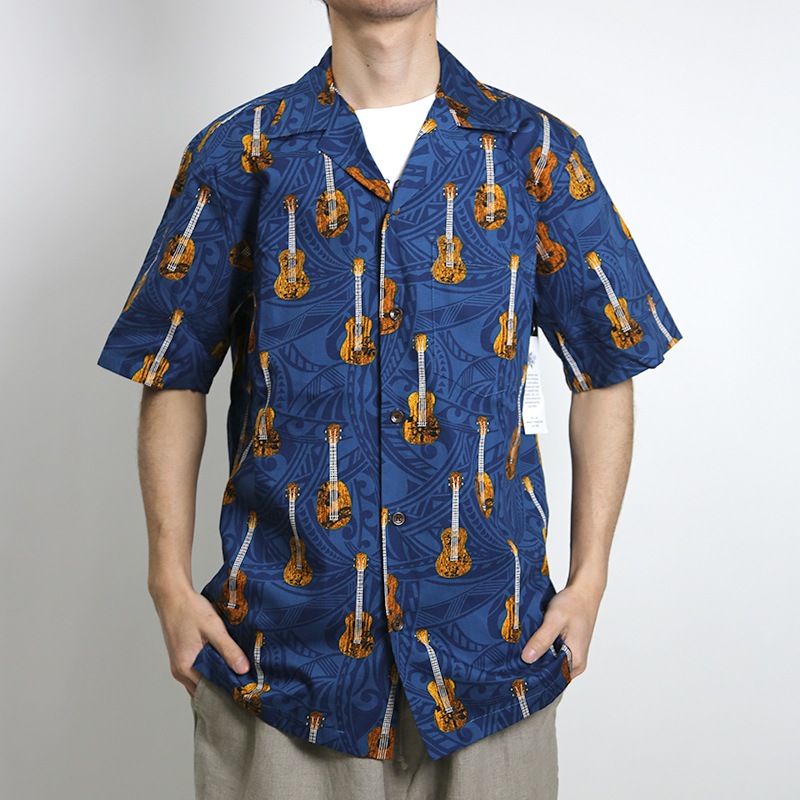 Robert J. Clancey/ロバートジェイクレンシー コットンハワイアンシャツ ギター柄　MADE IN HAWAII