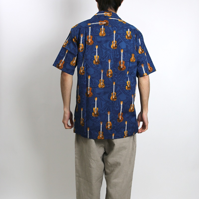Robert J. Clancey/ロバートジェイクレンシー コットンハワイアンシャツ ギター柄　MADE IN HAWAII