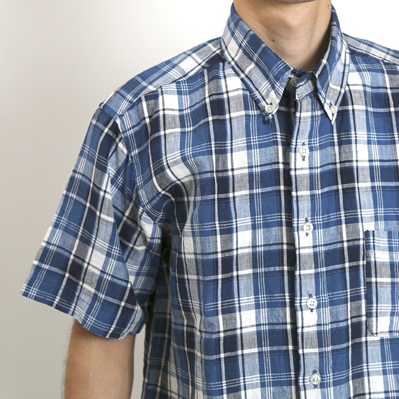CHEST/チェスト　麻チェック半袖シャツ 76009