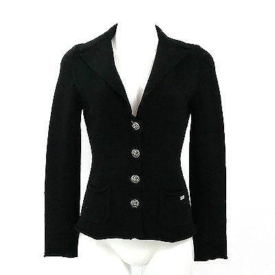 フォクシー(FOXEY)黒ニットジャケット 38 ☆ 25130802-004