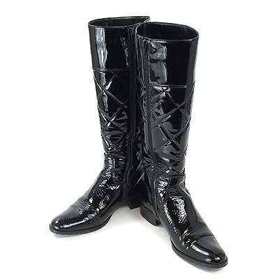 銀座かねまつ(kanematsu)黒エナメルブーツ 36 ☆ 12140918-017