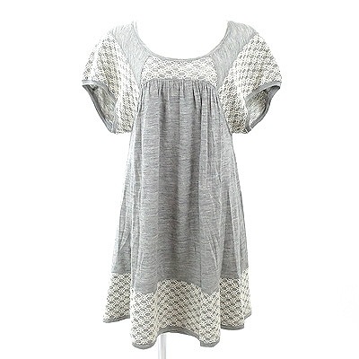 ツモリチサト(TSUMORI CHISATO)グレー×白半袖ワンピース 2 ☆ 8422