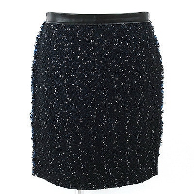 ドゥロワー(Drawer)黒×ブルーツイードスカート 40 ☆ 8422-20150130