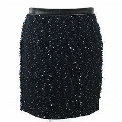 ドゥロワー(Drawer)黒×ブルーツイードスカート 40 ☆ 8422-20150130