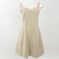 フォクシーNY(FOXEY)ベージュノースリーブワンピース 38 ☆ 8260