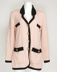 フォクシー(FOXEY) ピンク×黒ニットジャケット 38 ☆ 27160225-004