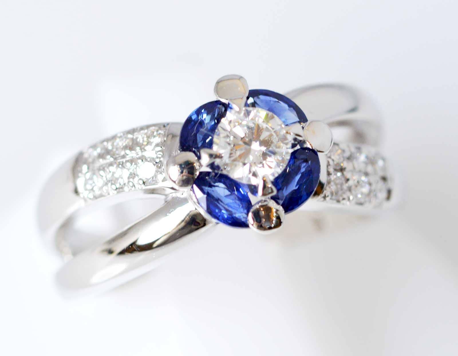 ジュエリー ノンブランド PT900 プラチナ サファイア0.67ct ダイヤ0.31ct 0.20ct マーキーズカット 一粒ダイヤ レディース 14号 ノンブランドジュエリー 6460