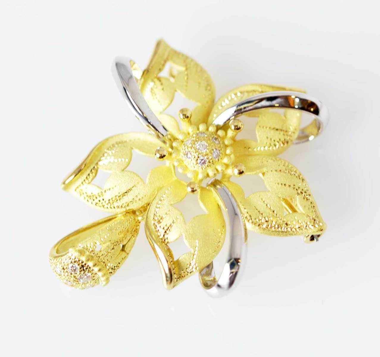 HIKO 松井久子 K18ＹＧ PT900 ダイヤ0.15ct ブローチ ジュエリー作家 ブランドジュエリー 6497