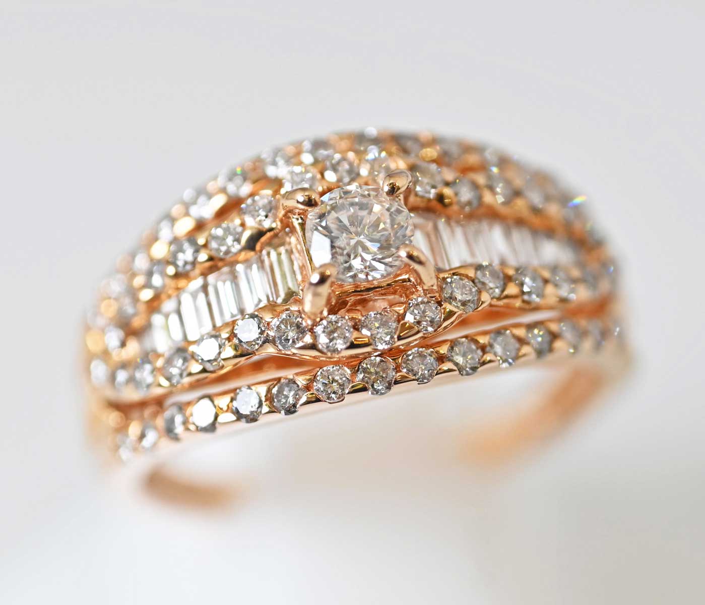 ジュエリー ノンブランド K18PG ピンクゴールド ダイヤ1.00ct ラウンド テーパー リング 12号 レディース ノンブランドジュエリー 7454