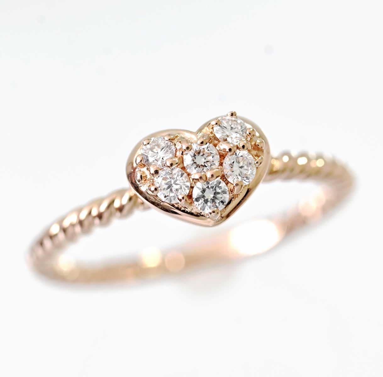 ポンテヴェキオ K18PG ピンクゴールド ダイヤ0.12ct ハート リング 7号 レディース 7873