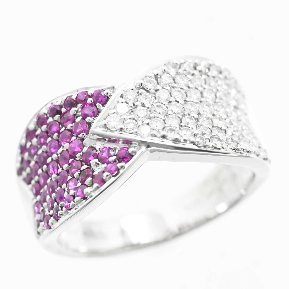 クィーン K18WG ホワイトゴールド ダイヤ0.60ct ピンクサファイア0.60ct リング 13.5号 レディース 3094