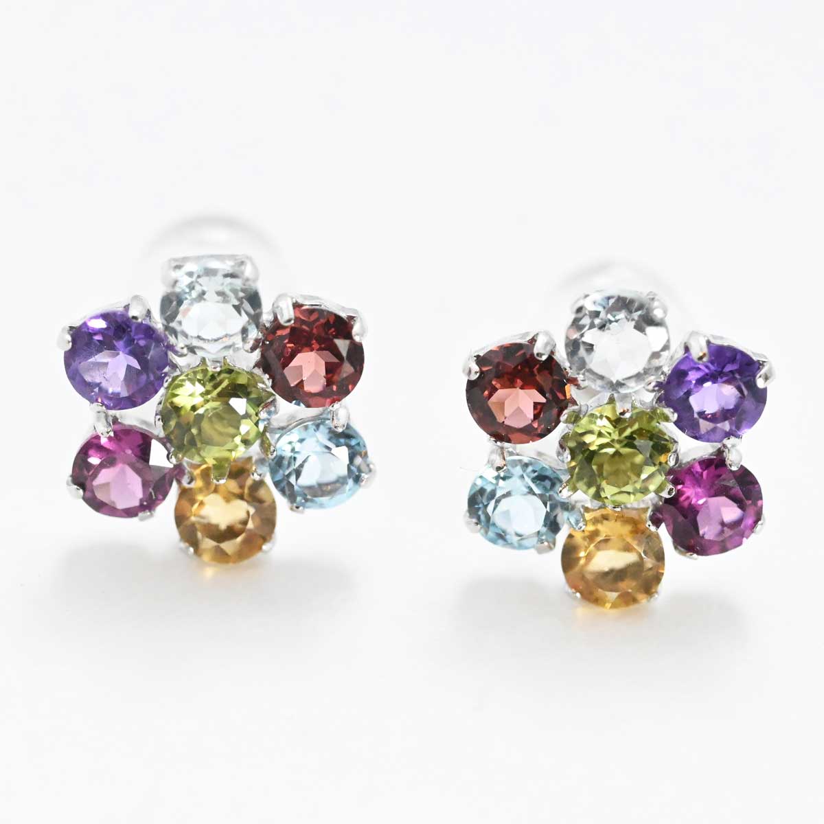 PT900 プラチナ マルチストーン ピアス レディース 3098