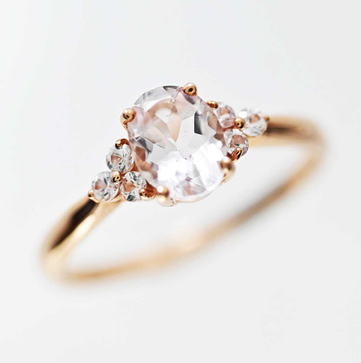 K18ＰG ピンクゴールド モルガナイト1.00ct ダイヤ0.20ct リング 23号 レディース 3117