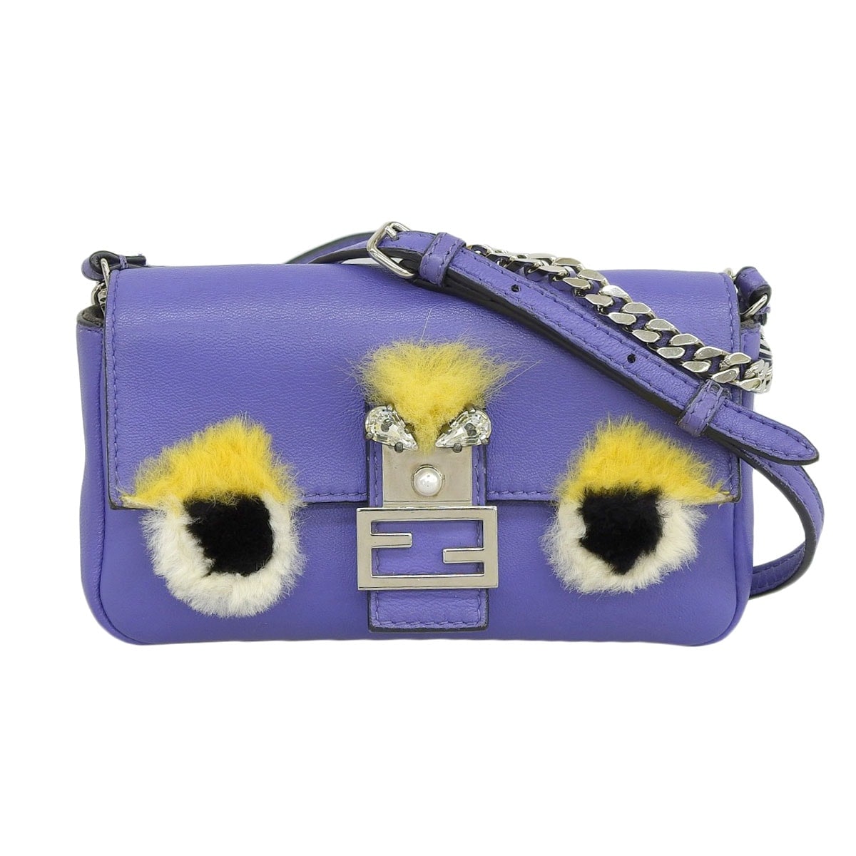 フェンディ FENDI ショルダーバッグ レザー パープル系 シルバー金具 レディース 8759