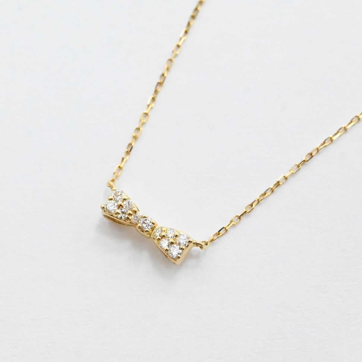 ポンテヴェキオ PONTE VECCHIO K18YG イエローゴールド ネックレス ダイヤ0.10ct リボンモチーフ レディース 