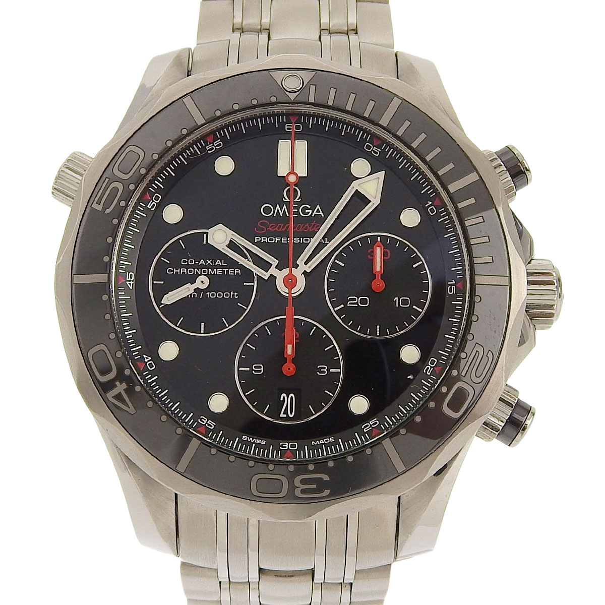 オメガ OMEGA シーマスター ダイバー 300mm コーアクシャル クロノグラフ 自動巻き 腕時計 SS ブラック文字盤 212.30.44.50.01.001 8967