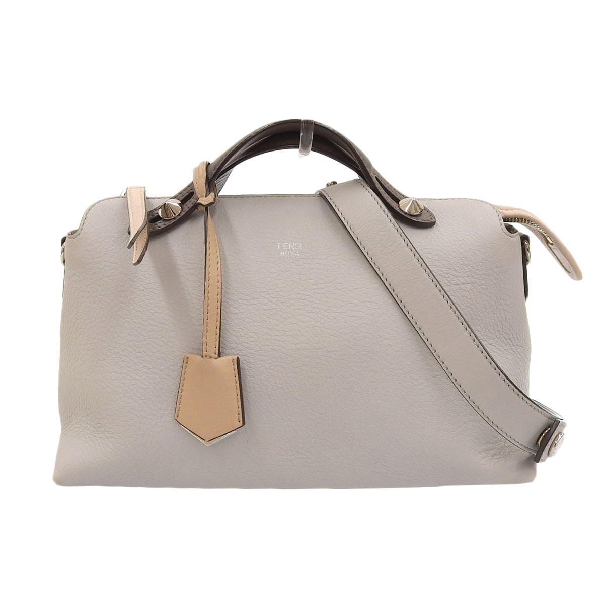 フェンディ FENDI バイザウェイ ミディアム 2WAY ショルダーバッグ 型押しレザー ライトグレー ダークブラウン レディース 8977