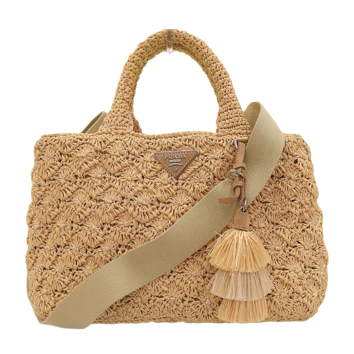 プラダ PRADA カナパ 2WAYトートバッグ ラフィア RAFIA POIS ベージュ レディース  8983