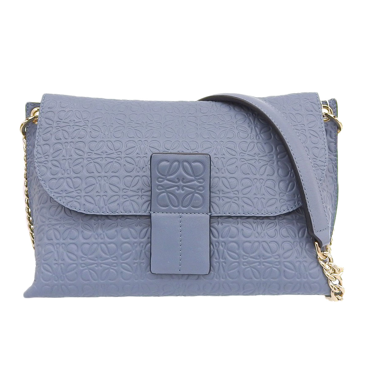 ロエベ LOEWE アベニュー チェーンショルダーバッグ レザー ブルー系 レディース 4024