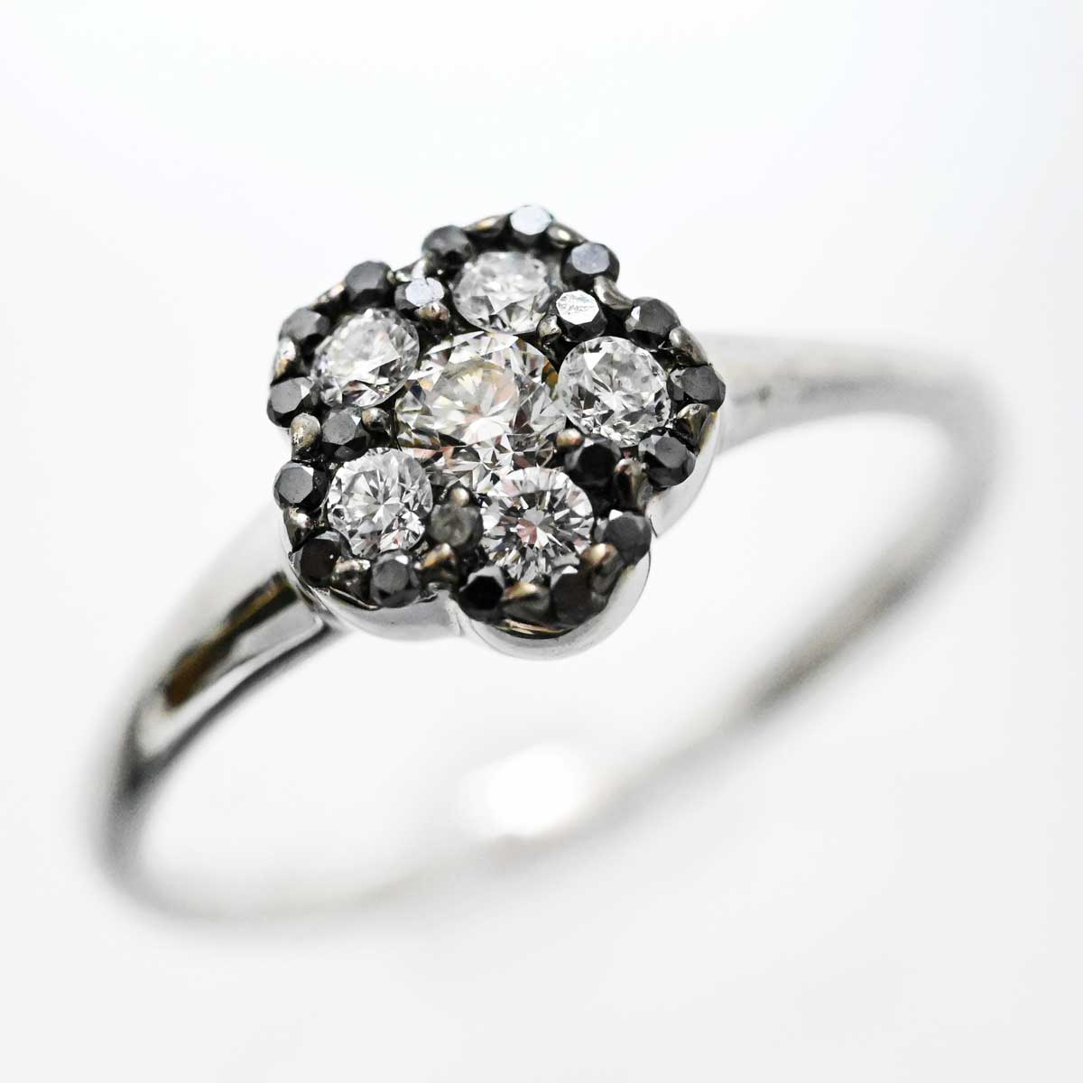 ポンテヴェキオ PONTE VECCHIO K18WG ホワイトゴールド ダイヤ0.26ct ブラックダイヤ0.10ct リング 12号  3424