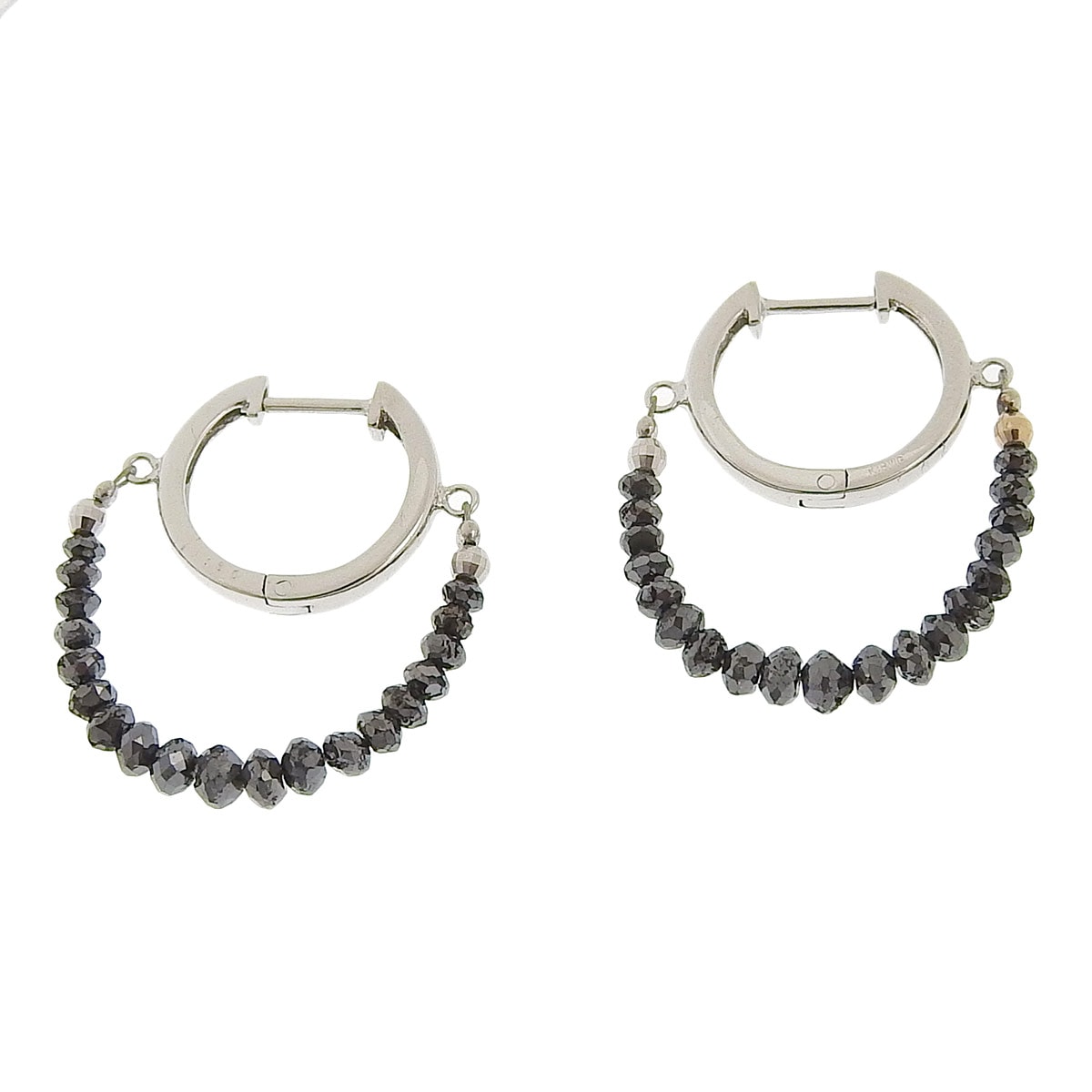 K18ＷG ホワイトゴールド ブラックダイヤモンド 1.50ct 1.50ct フープ ピアス レディース  4220